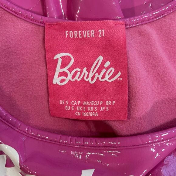 Forever 21 x Barbie Hot Pink Logo Bodysuit Size S Vinyl Barbiecore One Piece - Picture 3 of 6